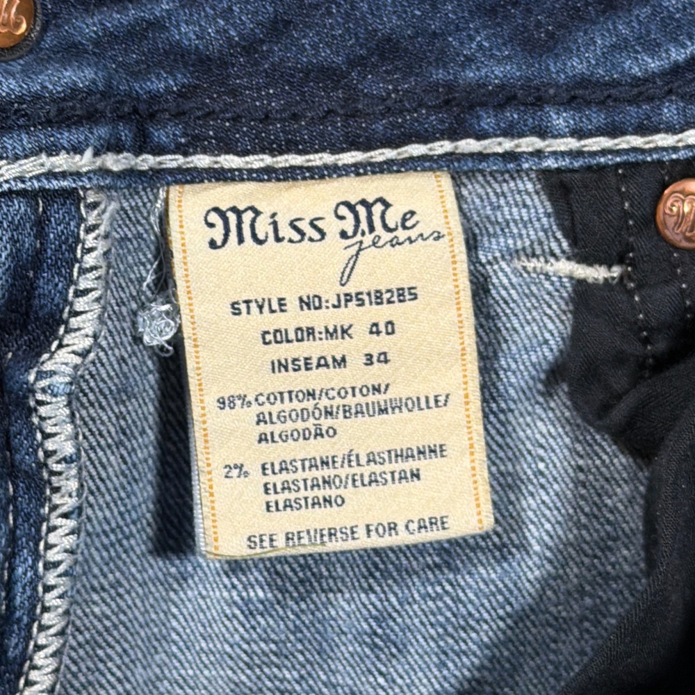 Miss Me Bootcut Jeans Women 29 Blue Fleur De Lis Embellished Low Rise Bling Boho - Picture 5 of 10